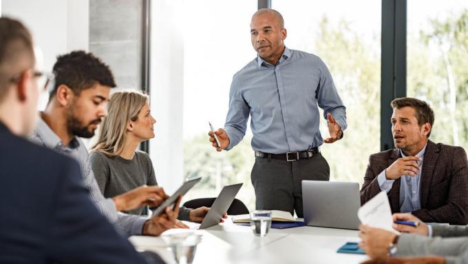 man leading training session