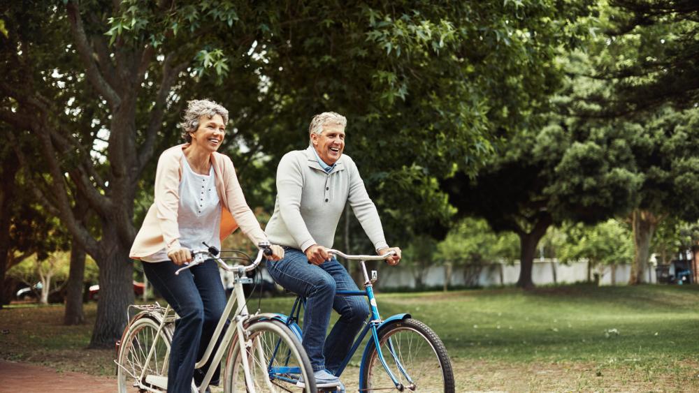 couple biking